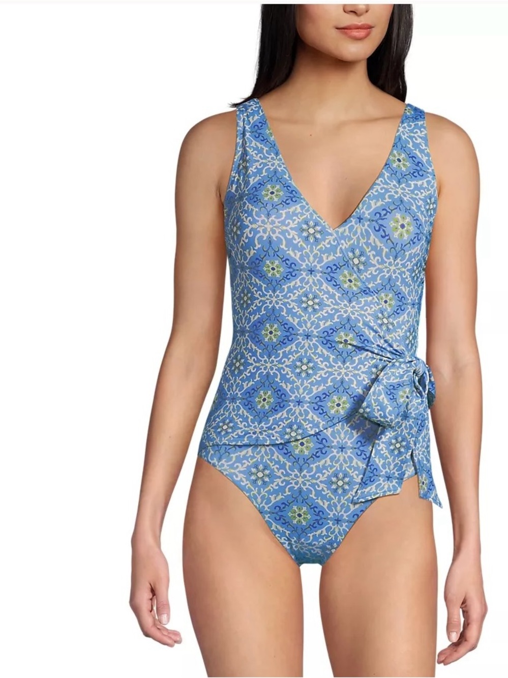 Lands End Chlorine Resistant Wrap-Style One-Piece Swimsuit